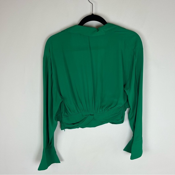 Zara Long Sleeve Knot Front Crop Top Green Size M - Picture 8 of 8